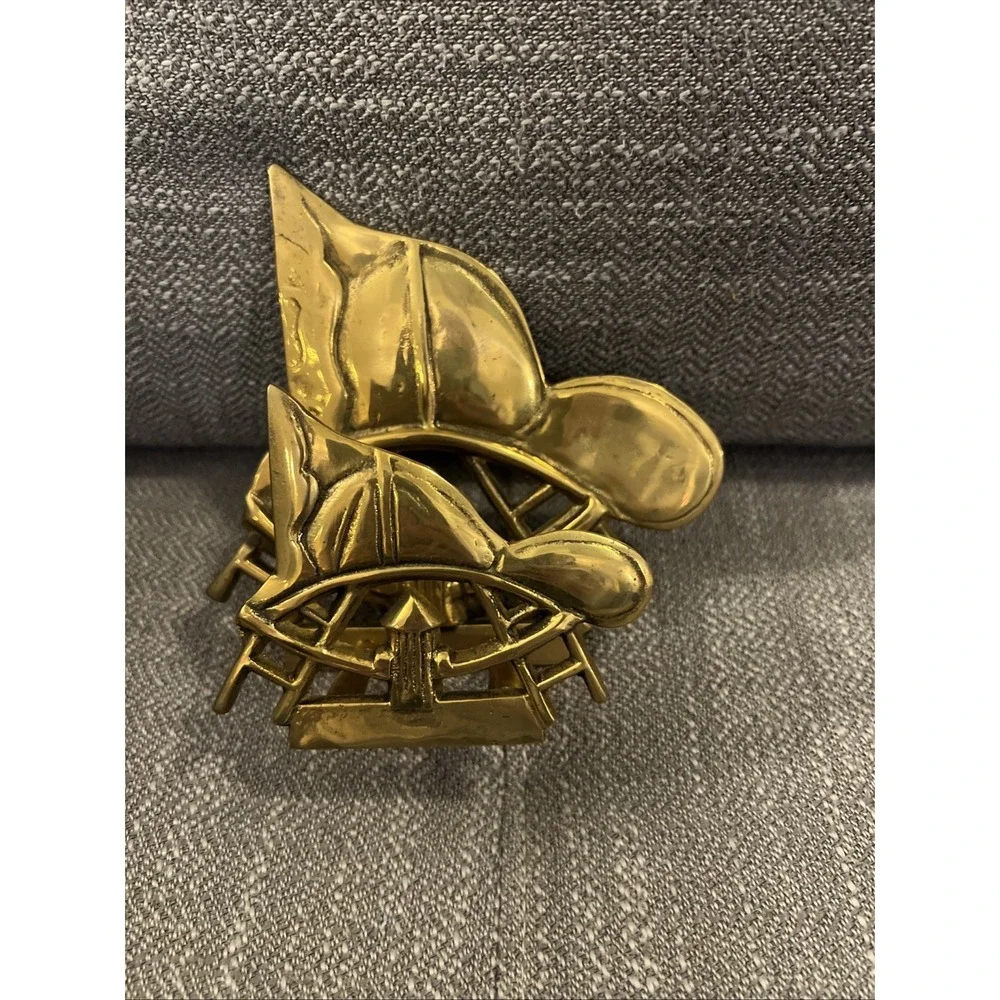 Brass Firefighter Mail Holder Tray Desk Art Helmets Ladders Hydrants